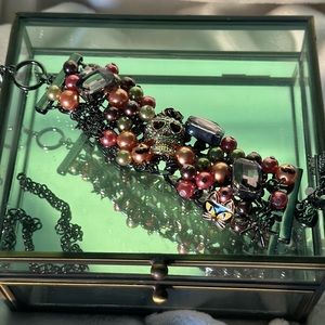 NWT Betsey Johnson Sugar Scull Crystal Ghost Halloween Statement Bracelet